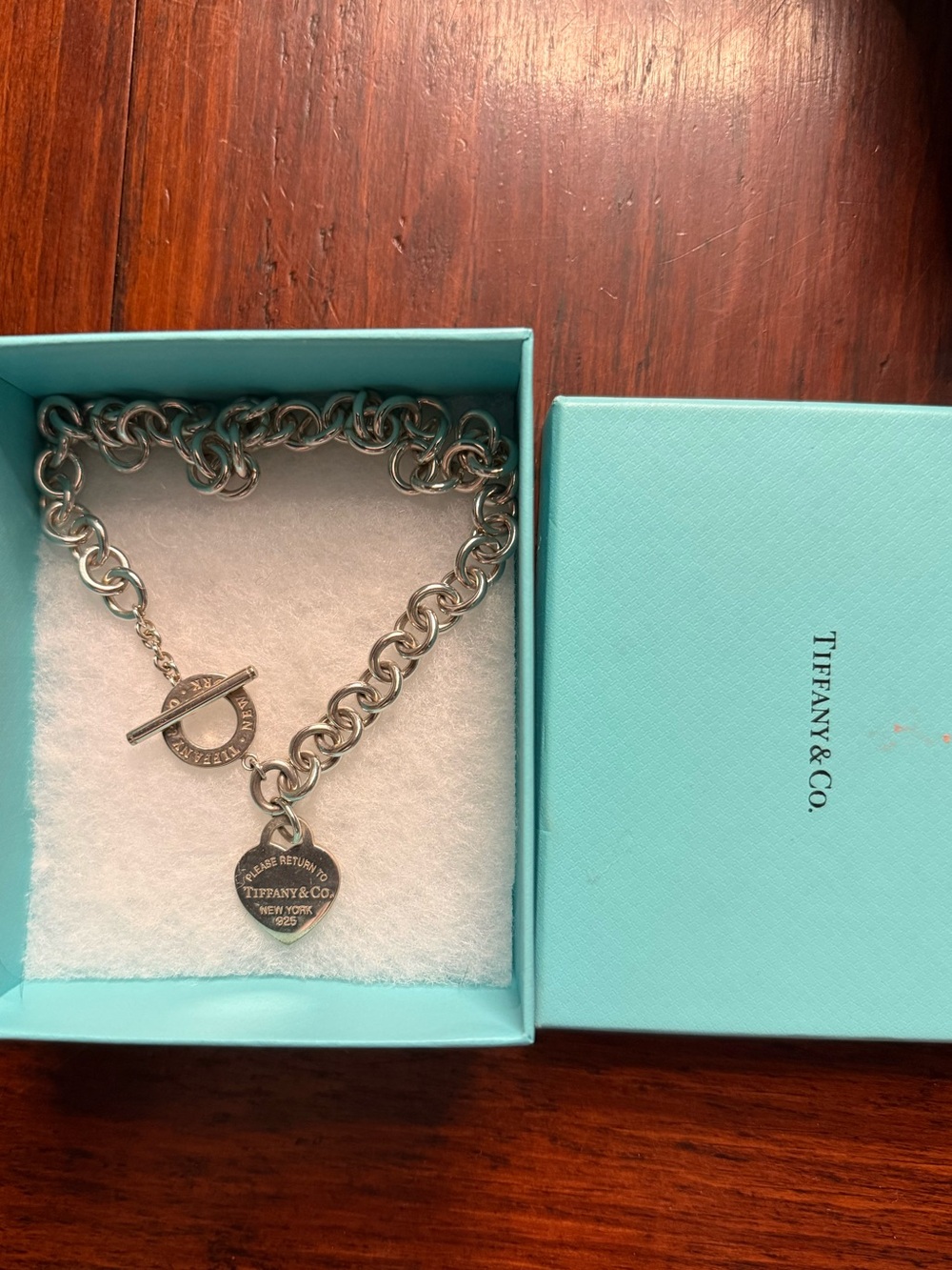 Tiffany & Co. Sterling Silver Heart Tag Toggle Necklace with Signature Blue Box